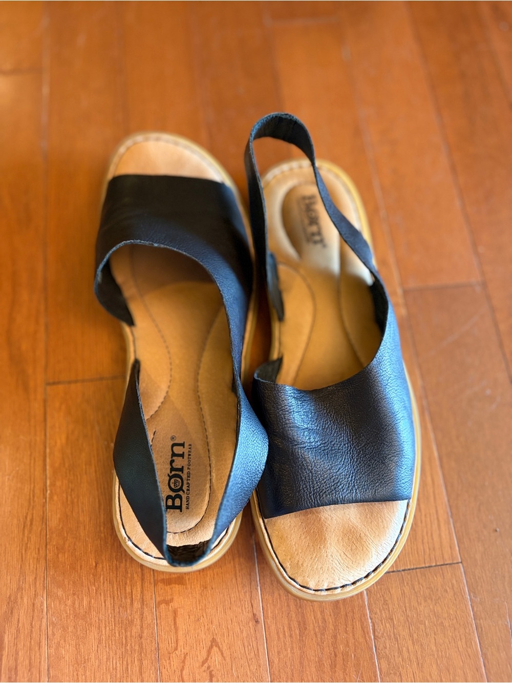 Born Black Leather Slingback Sandals with Tan Footbed - Picture 3 of 7